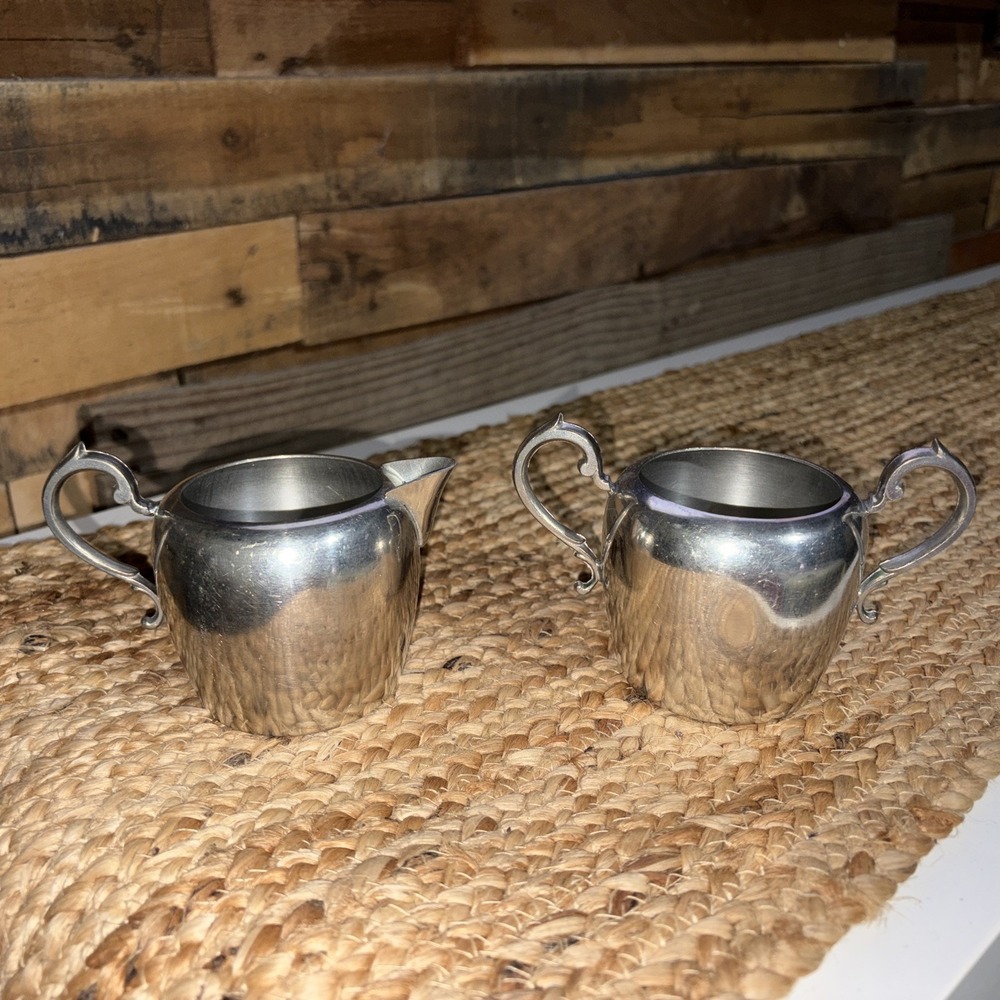 Vintage Genuine Pewter Old Sugar and Creamer Set